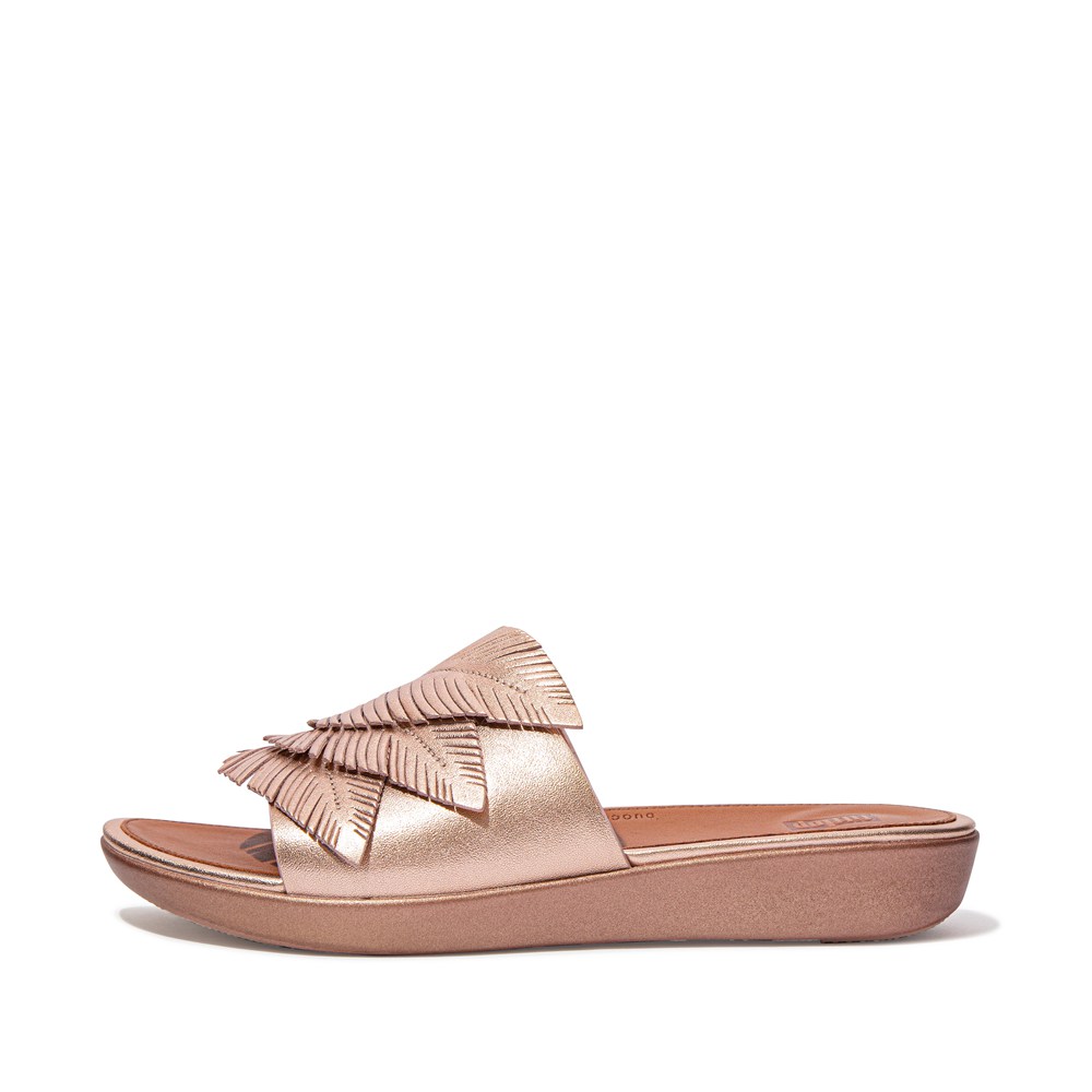 Fitflop Womens Slides Rose Gold - Sola Feather Metallic Leather - 89IDCQULV